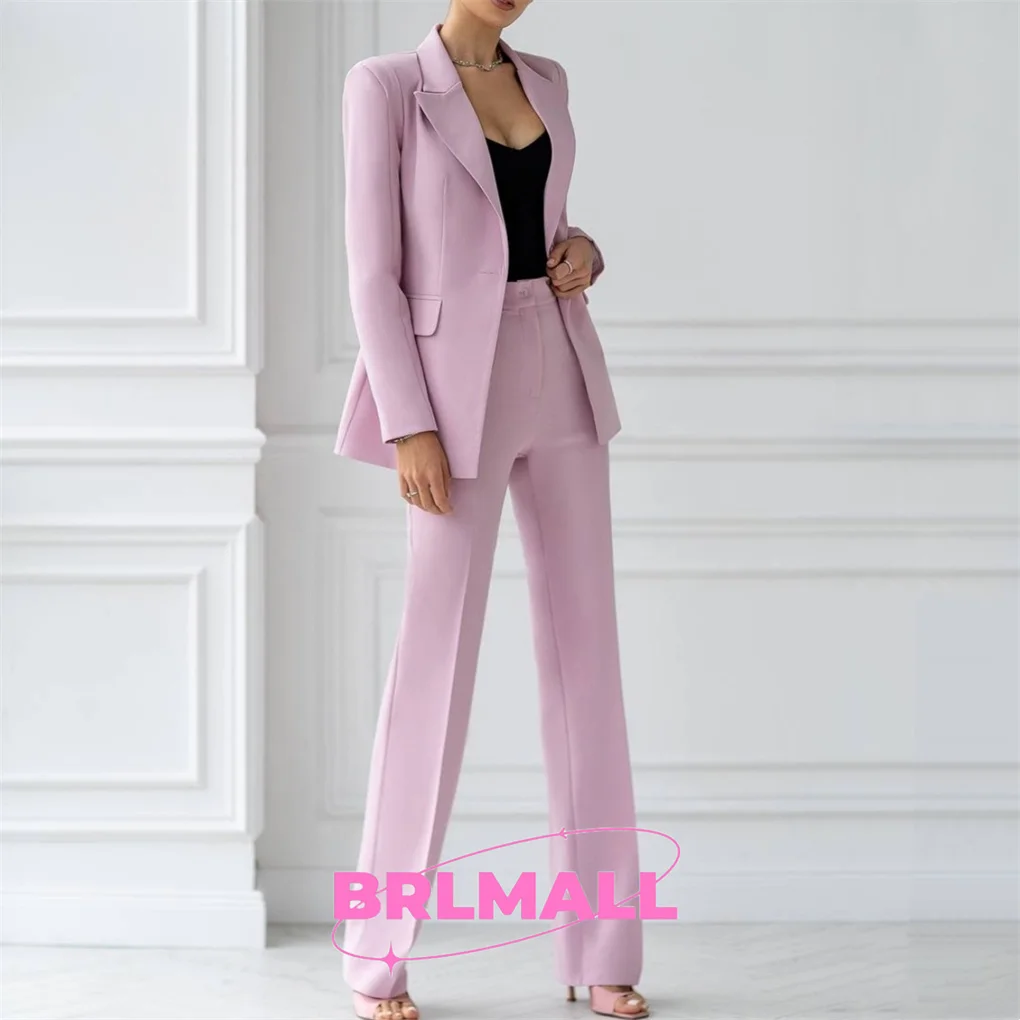 

Pink Chic Single Breasted Women's Suit Set Coat Pants Set Formal Wedding Party Prom Dress Wear 2 Pieces Tuxedo For Ladies