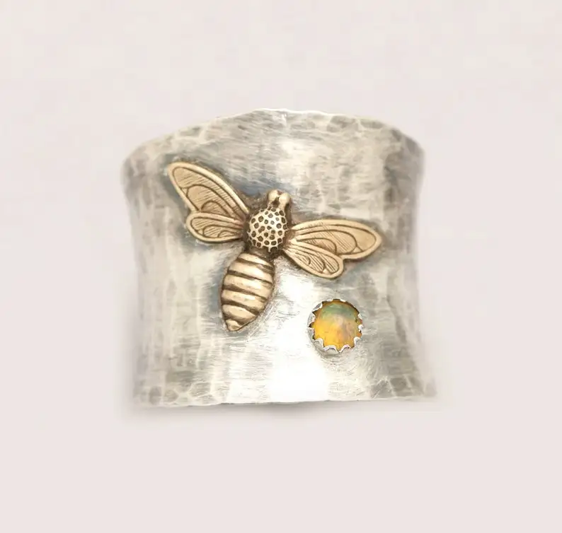 

Opal Ring, Bee Rings For Women, Save The Bees, Honey Bee Jewelry, Gifts For Her, Wide Band Ring, Bee Ring For Men