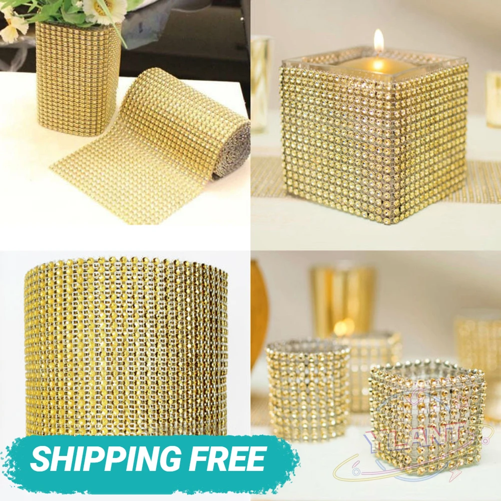 

1 ярд, 8/24 рядов, Золотая, серебряная, кристальная, Алмазная сетка, стразы, лента для свадебной вечеринки, цветочные украшения, товары для деко...