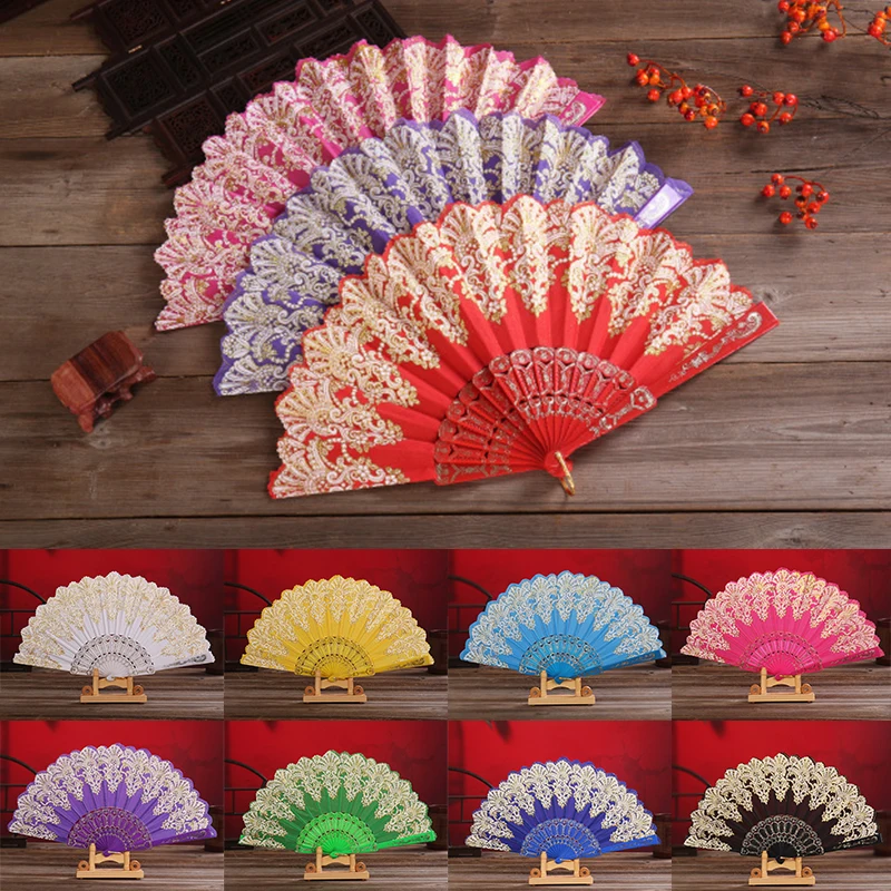 

Chinese Style Folding Fan Gold Powder Fan Classical Dance Fan High Quality Female Fan Home Decoration Retro Art Craft Gift