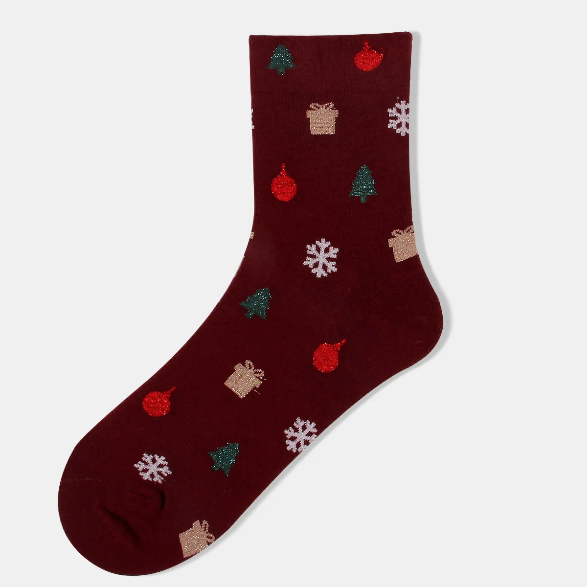 12 Pairs of  New Mid-tube Christmas Tree Cotton Socks Sweat-absorbing Cute Jacquard Breathable Holiday Santa Claus Cotton Socks