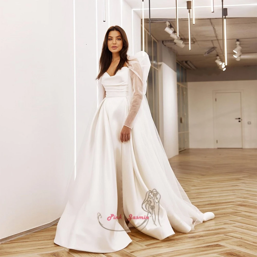

Женское свадебное платье без бретелек, белое платье со шлейфом и длинным рукавом, лето 2023