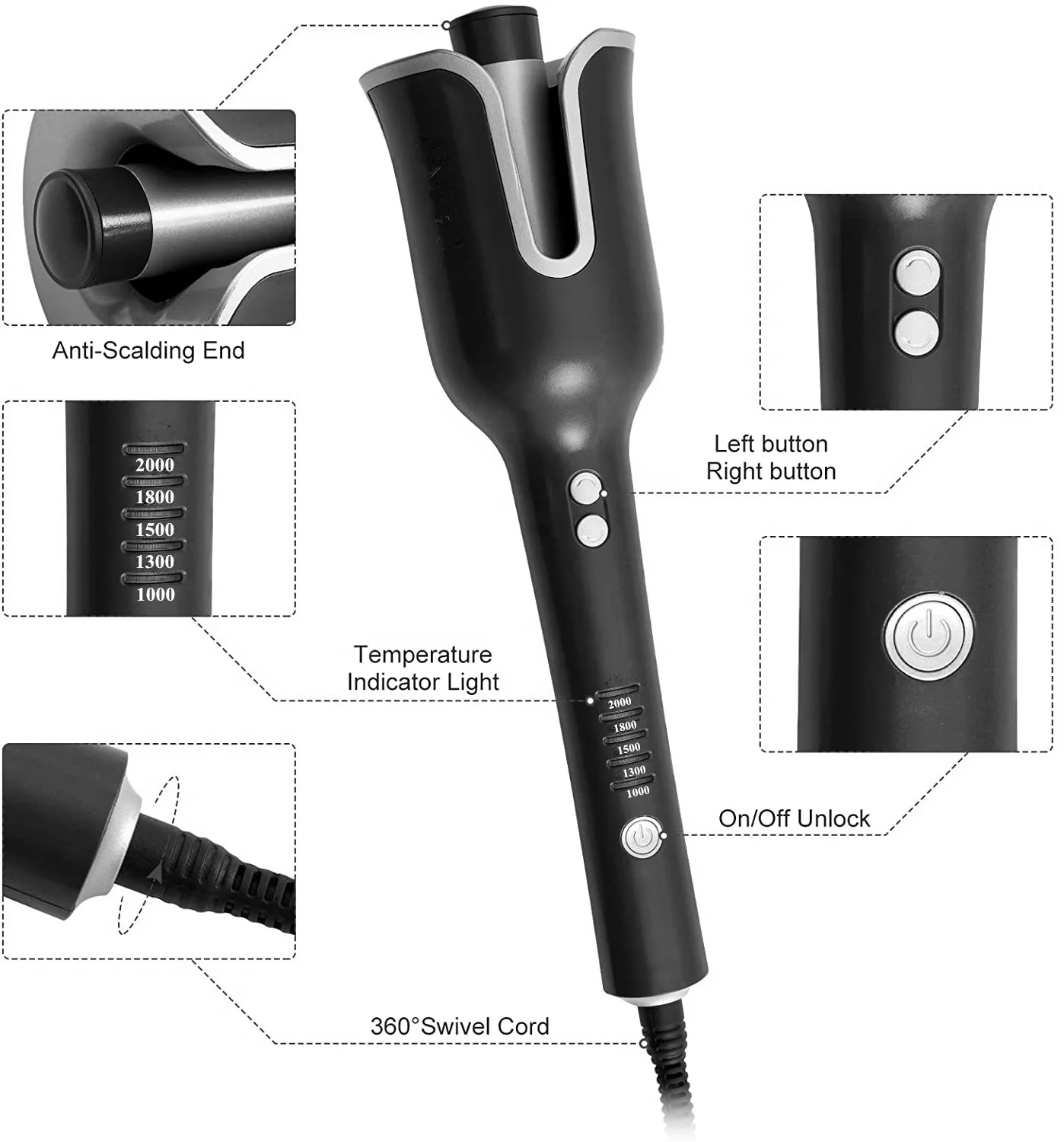 Автоматический щипцы для завивки волос REBUNE RE2082 черный керамический утюжок с 5