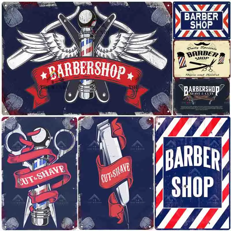 

Vintage Barber Shop Metal Sign Shabby Chic Plaque Metal Tin Sign Retro Barber Pole Signs Wall Decor Metal Wall Art