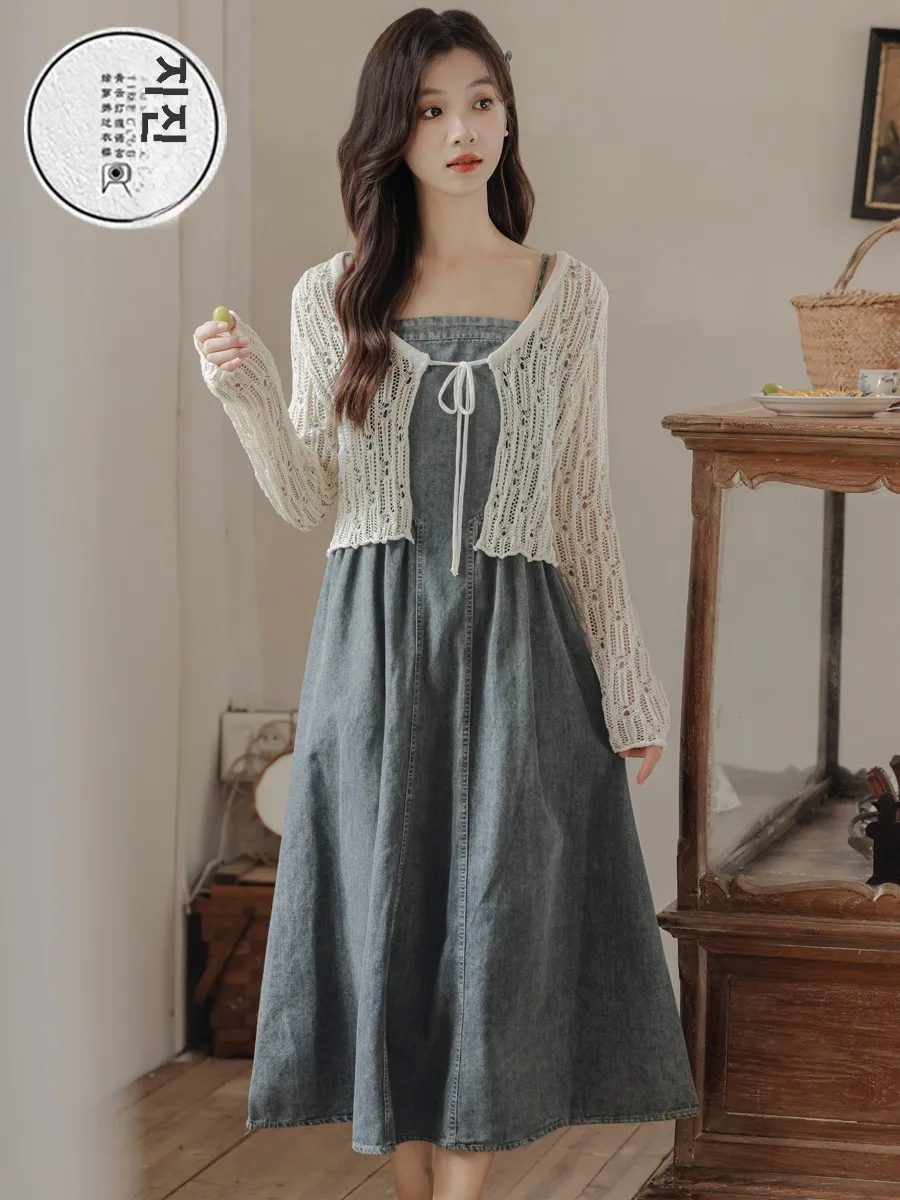 Новая летняя джинсовая юбка на подтяжках во французском стиле эластичная