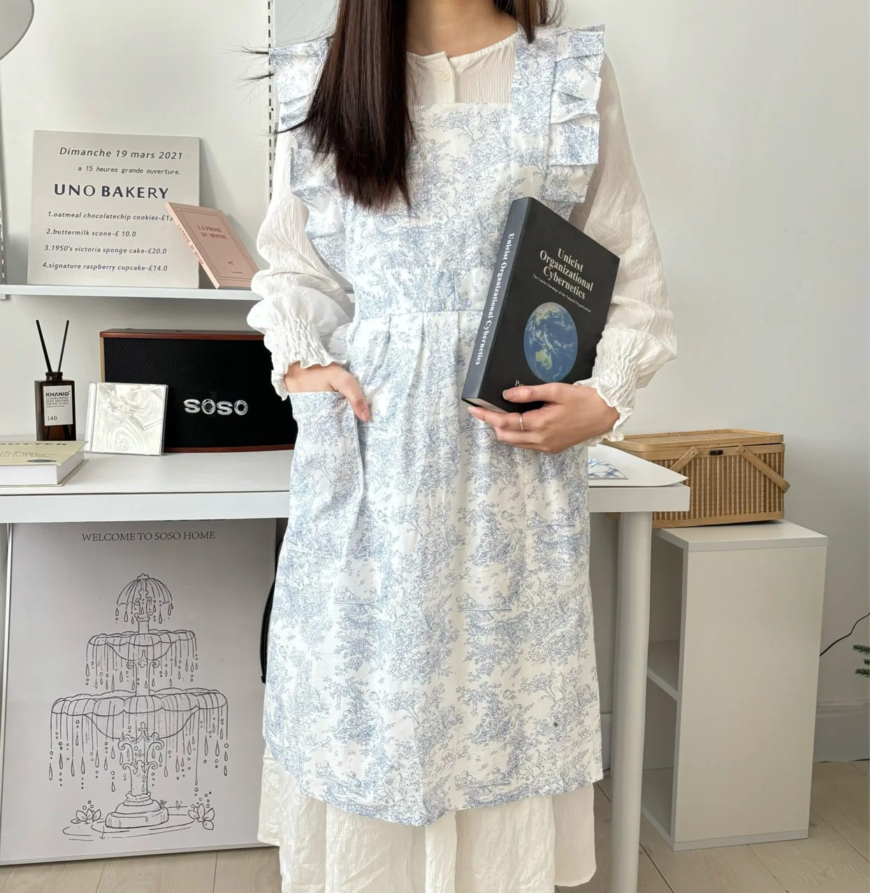 Фартук хлопковый водонепроницаемый с оборками красивый фартук принтом