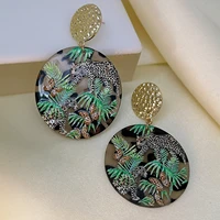 new creative 3d embossed print rainforest leaves butterfly leopard earrings exaggerated round acrylic drop earrings for women