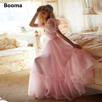 booma baby pink organza maxi prom dresses 2022 sweetheart short puff sleeves ruffles a line prom gowns formal party dresses