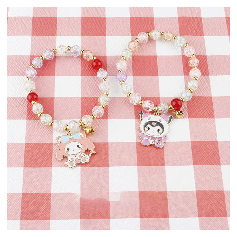 

Sanrios Kawaii Kuromi Cinnamoroll My Melody Hello Kittys милый мультяшный двойной кристалл бисерный браслет