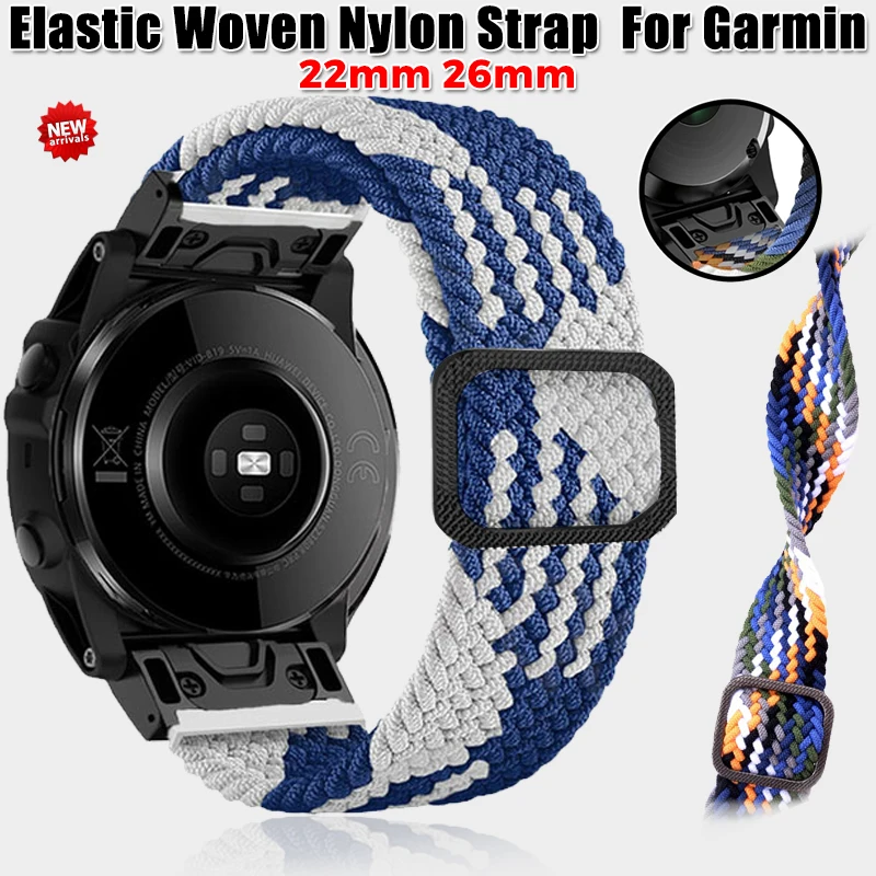 22mm 26mm Elastic Woven Nylon Strap For Garmin Fenix 5 5X Plus 3 3HR/Epix 7X 7 Solar/6X 6 Pro Smartwatch Watch Band