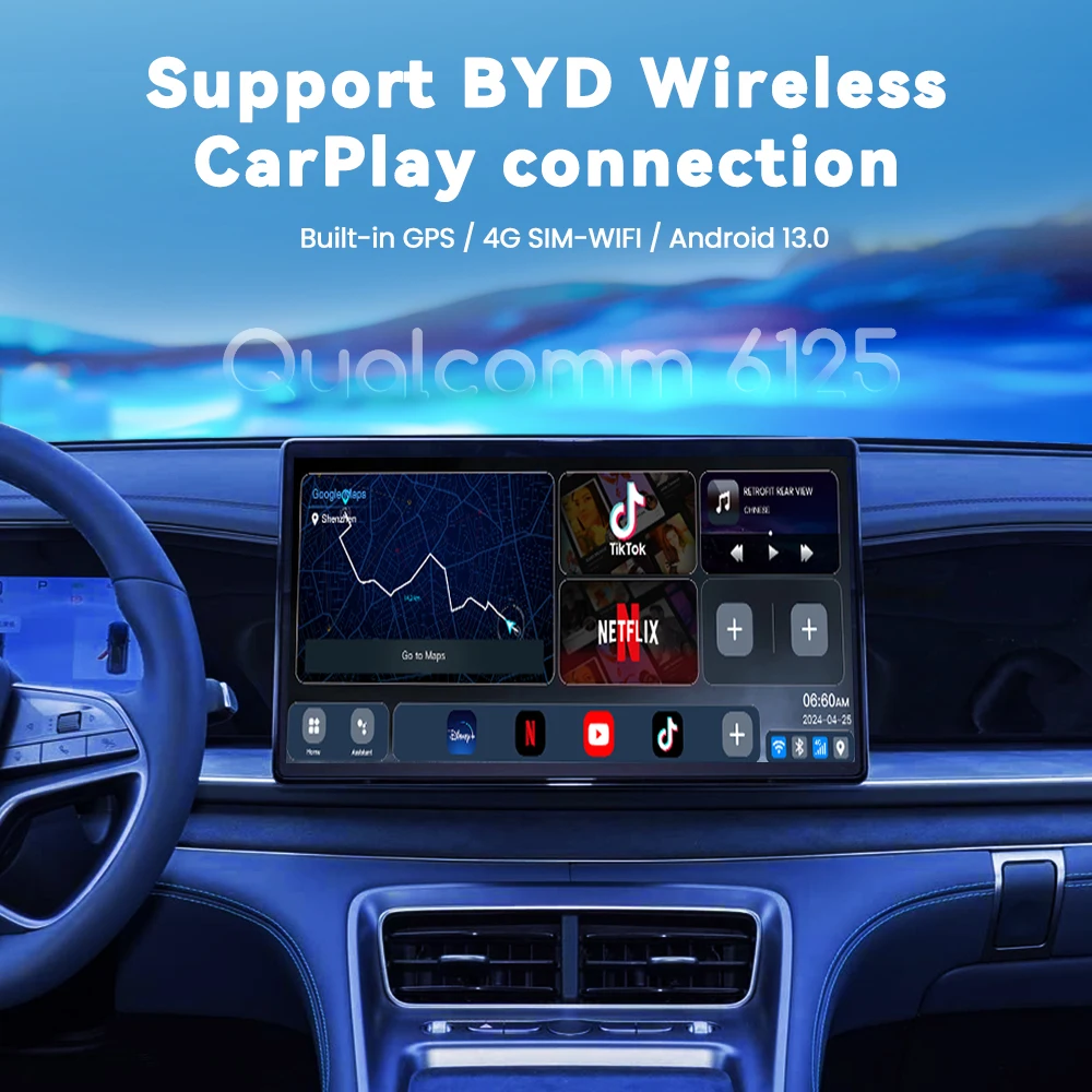 Фото НОВЫЙ MMB MAX Android 13 CarPlay Ai Box 8 + 128G QCM6125 8-ядерный Netflix и YouTube GPS 4G LTE для BYD Мультимедийное видео Android Auto №2