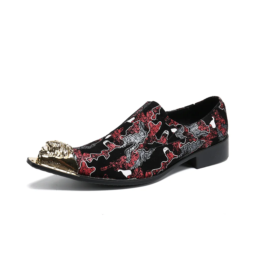 

New Summer Casual Men's Classic Fashion Shoes Personality Chinese Embroidery Style Pointed Toe Cowhide Leather Metal Men's Shoes