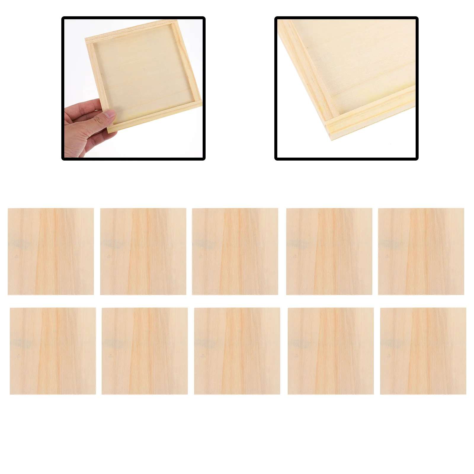 

10 Pcs Developmental Toys Unfinished Square Wood Panel Painting Wood Tray Pouring Panel Board Clay Painting Wood Frame