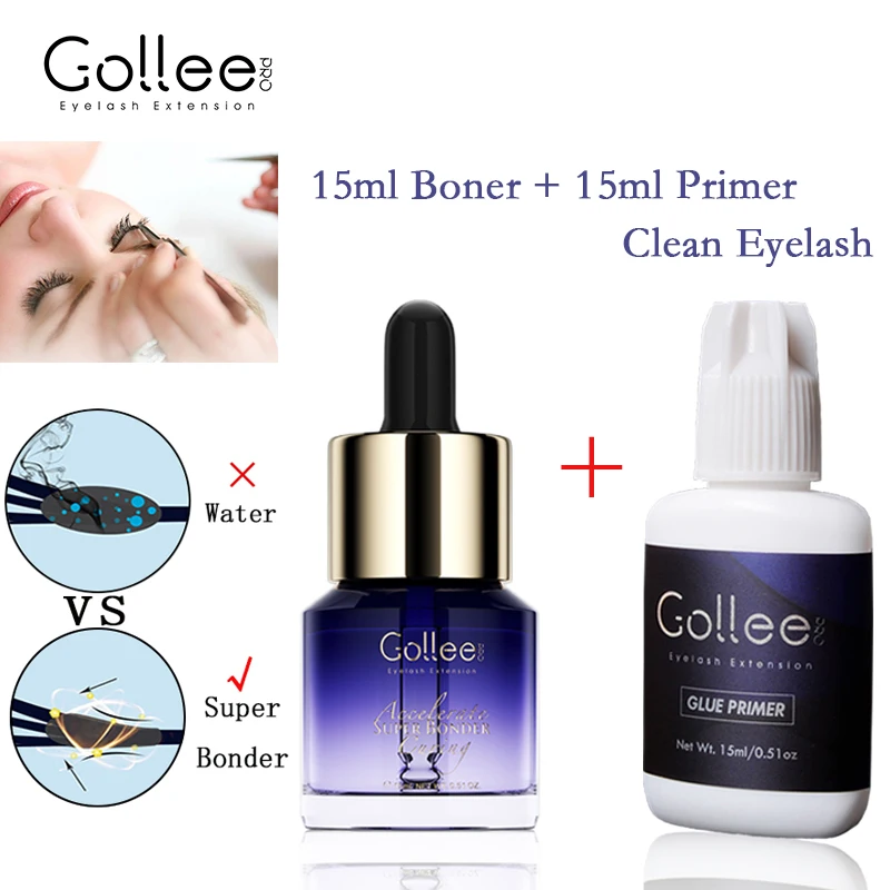 Gollee Primer Lash Extensions 15ML Eyelash Cleaner Primer Super Bonder Eyelashe Preparation Cleaner Bonder Lash with Aloe Makeup
