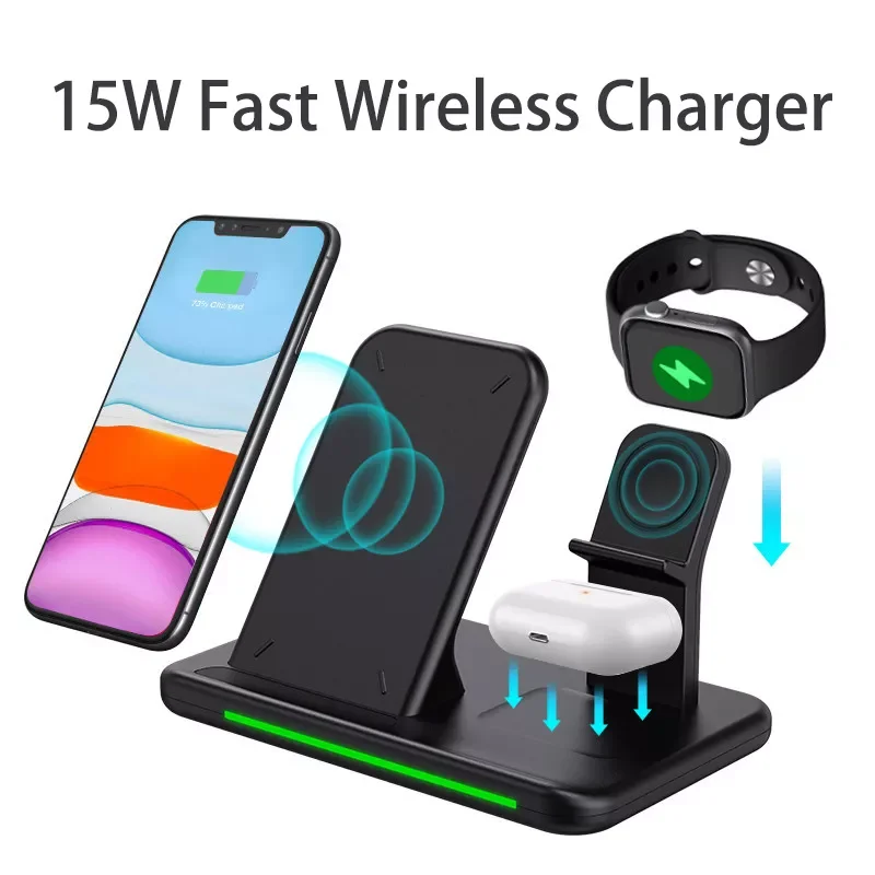 

15W 3 In 1 Car Smart Wireless Fast Charger for Iphone 12promax 13 Xr Charge Watch Hanging Quick Wireless Charging Storage Box