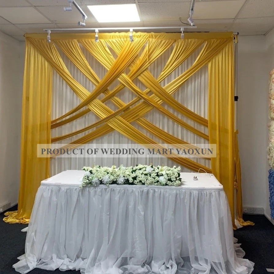 Спереди перекрещивается белый ледяной шелк свадебный фон занавеска сценический