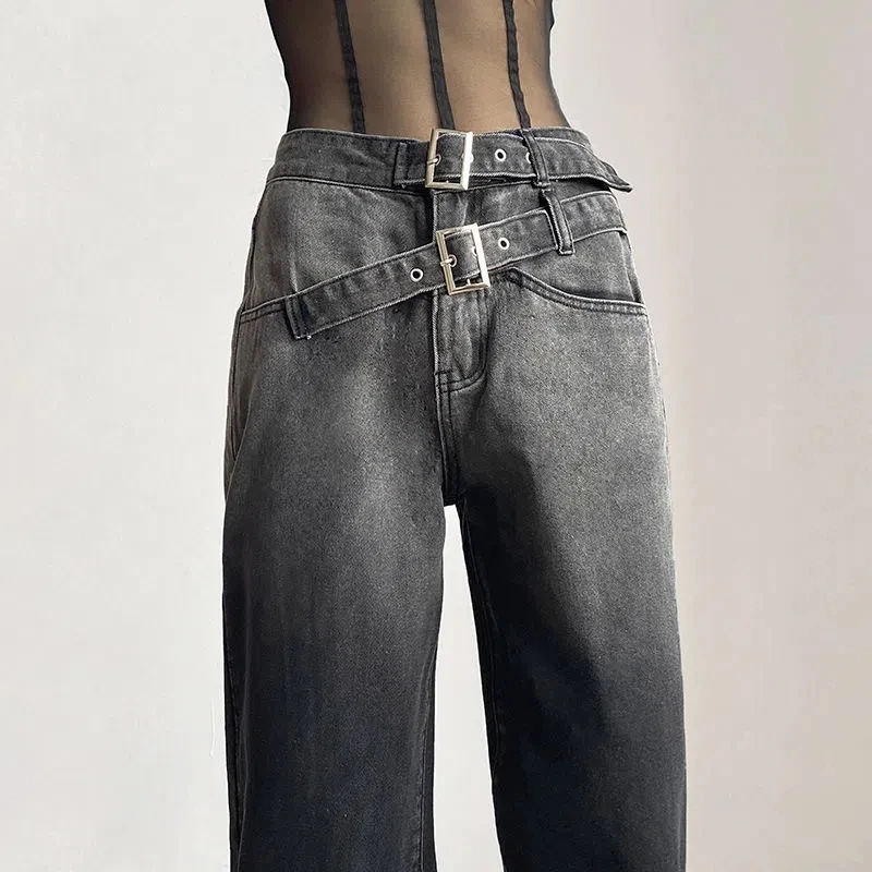 

Spring Fall Womens Fashion High Waist Wide Leg Jeans Baggy Gradient Color Woman Harajuku Denim Pants Mom Jeans Trousers Vaqueros