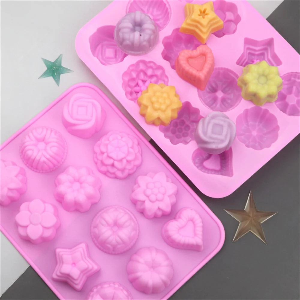 

3D Flowers Heart Silicone Mold Ice Cube Making Mold DIY Chocolate Muffin Jelly Pudding Cupcake Decor Candy Desserts Baking Tool