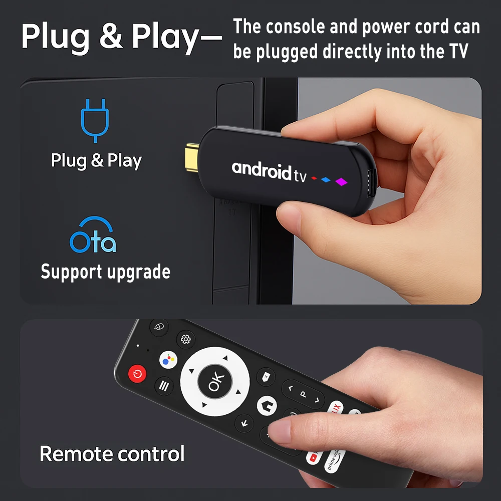 Фото H96 Max Android TV Stick Amlogic S905L 2GB 16GB 4K Ultra HD 3D HDR медиаплеер с двухдиапазонным Wi-Fi 6 и голосовым помощником, умный донгл №1