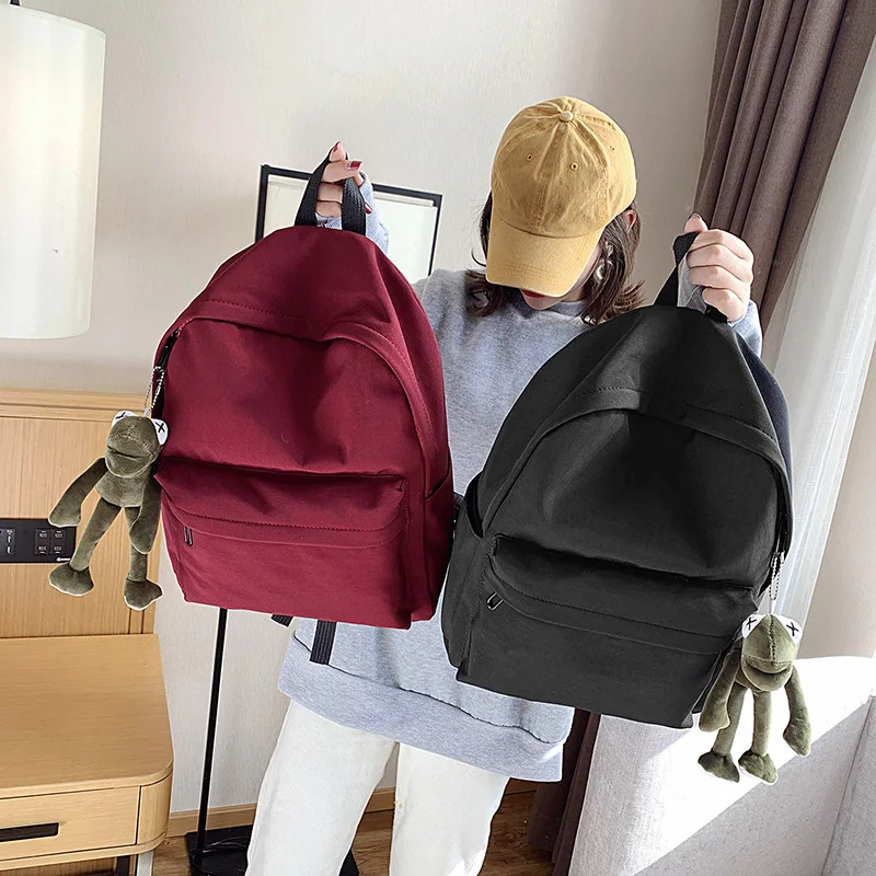 New waterproof canvas women backpack Solid Backpacks Mochila Feminina Mujer Travel bag Teenage Girls Schoolbag with doll