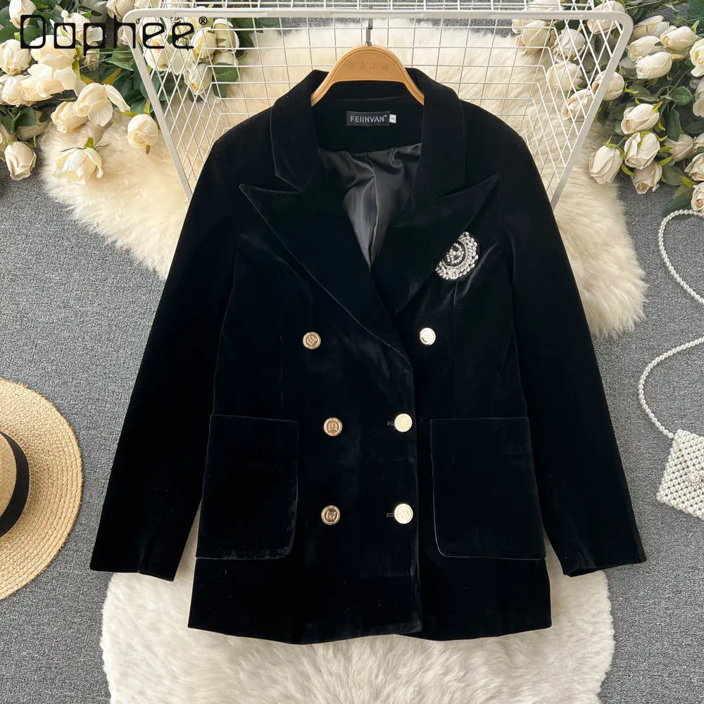 

Autumn and Winter Design Sense Niche Suit Coats for Women Turn-down Collar Coat Mid-Length French Style Small Suit Jackets