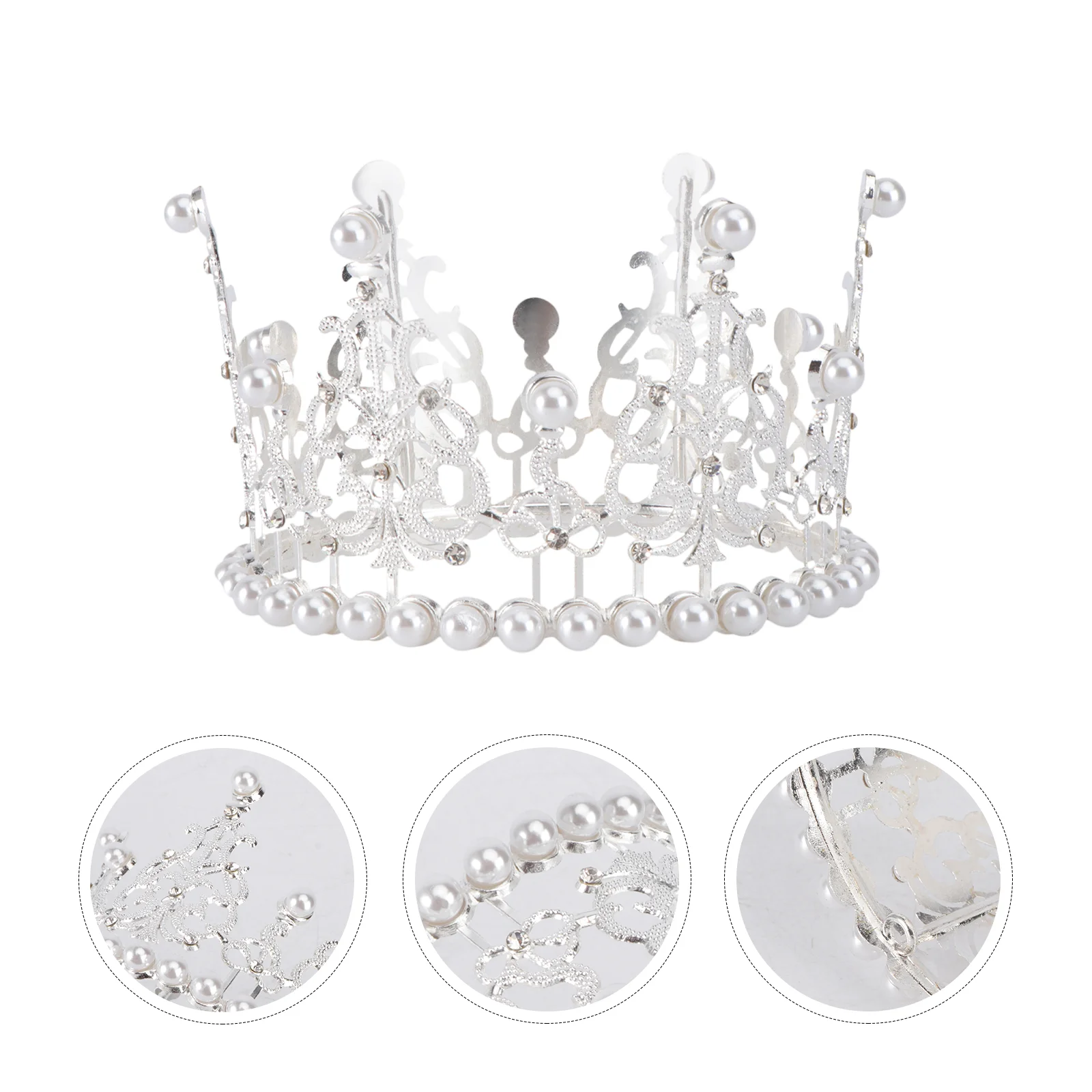 

Cake Tiara Topper Decor Birthday Rhinestone Mini Decorations Pearl Decoration Women Wedding Beautiful Dessert Vintage Ornament