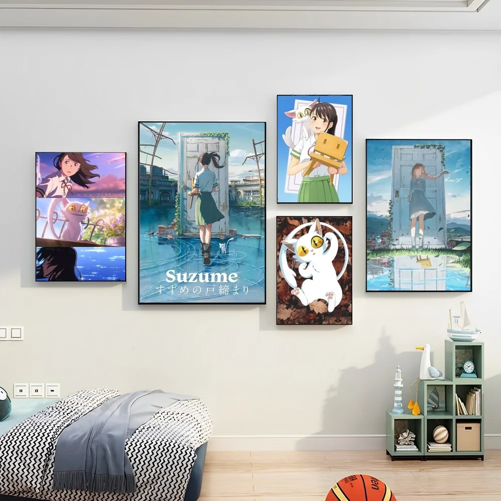 

Animation Suzume no Tojimari Poster Self-adhesive Art Poster Retro Kraft Paper Sticker DIY Room Bar Cafe Vintage Decorative