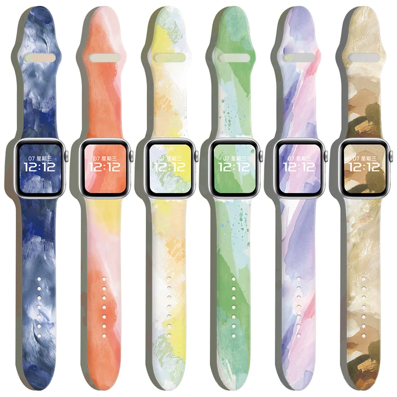

Printing Strap for Apple Watch Band 41mm 45mm 38MM 42MM Women silicone Belt Printed Bracelet iWatch Serie 7 6 SE 5 4 3 44mm 40mm