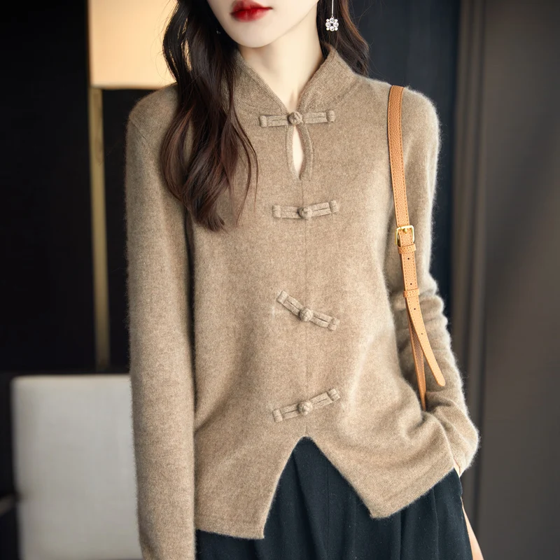 Осенне-зимний Кардиган QIHROMO из 100% чистой шерсти женский свободный тяжелый