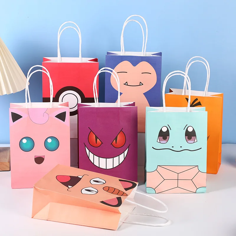 

3Pcs Pokemon Anime Pikachu Bulbasaur Squirtle Charmander Cartoon Expression Hand-Held Gift Bag Kraft Paper Wedding Candy Bag