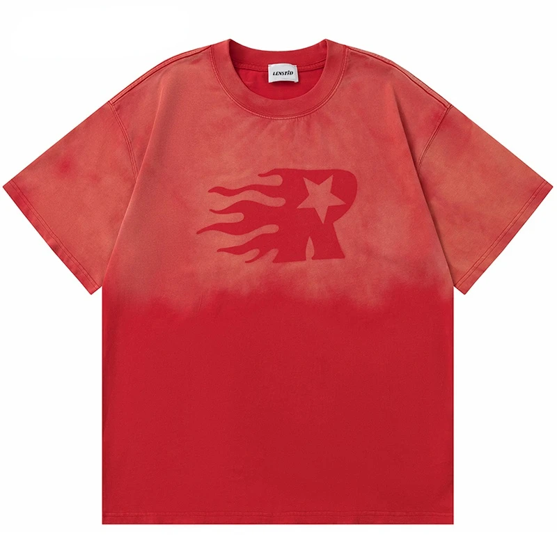 

Футболка мужская оверсайз в стиле хип-хоп, промытая футболка с градиентным принтом и надписью, Готическая уличная одежда в стиле Харадзюку, повседневные хлопковые топы, на лето