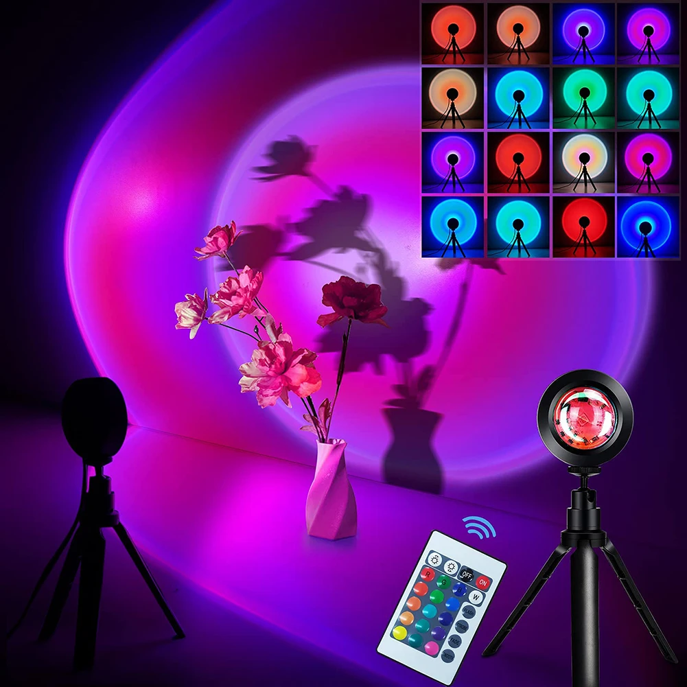 

Sunset Lamp RGB 16 Colors Remote Control Atmosphere Projection LED Night Light for Home Bedroom Shop Wedding Holiday Decor