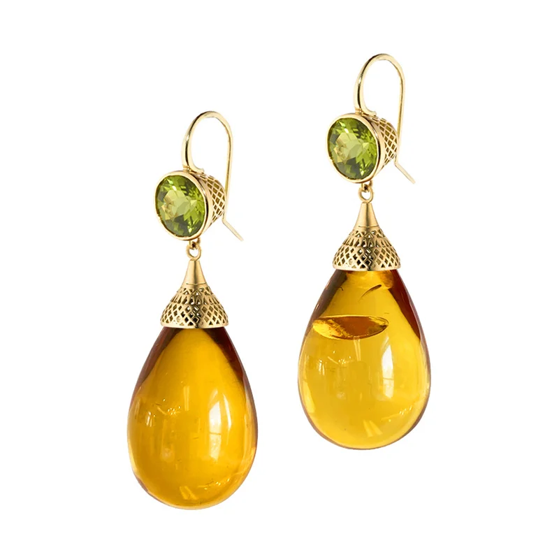 

Women's Sophisticated Simple Gold Plated Peridot Filled Drop Earrings, Amber Imitation Drop Earrings