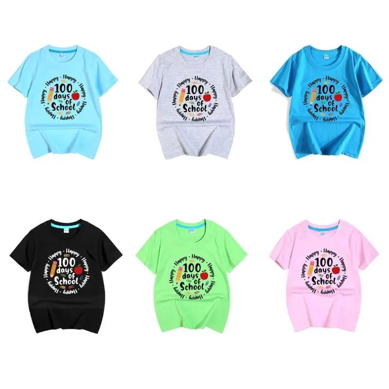 

Summer Round Neck Short Sleeves 100 Days of School Top Letter Printing T-Shirt