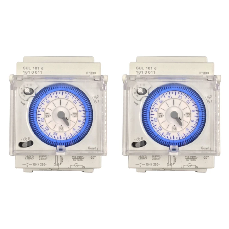 

2X Analog Mechanical Timer Switch 110V-220V 24 Hours Daily Programmable 15Min Setting Time Switch Relay SUL181D Hot-FS-PHFU