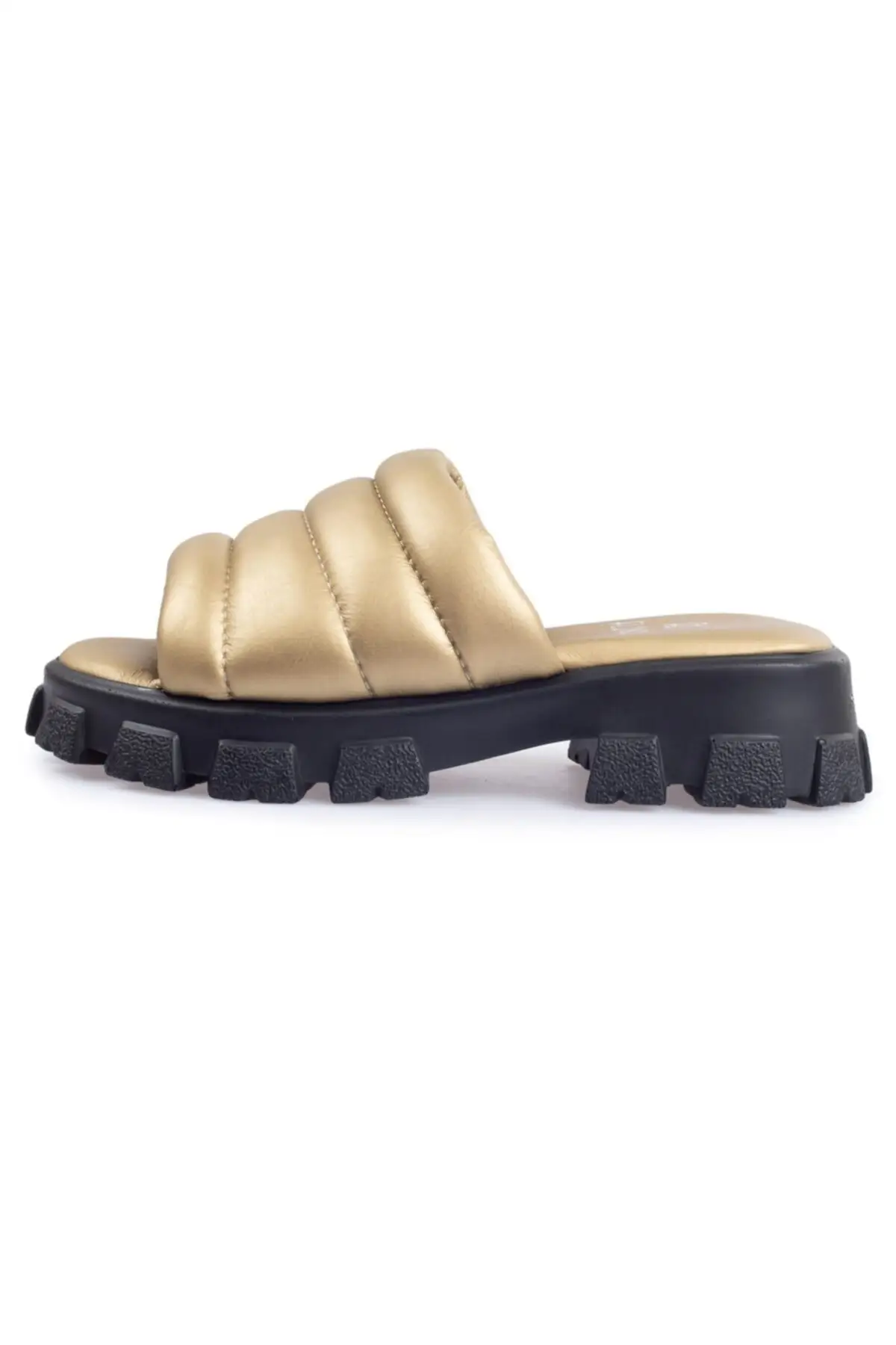 

Women's gold leather thick sole slippers
