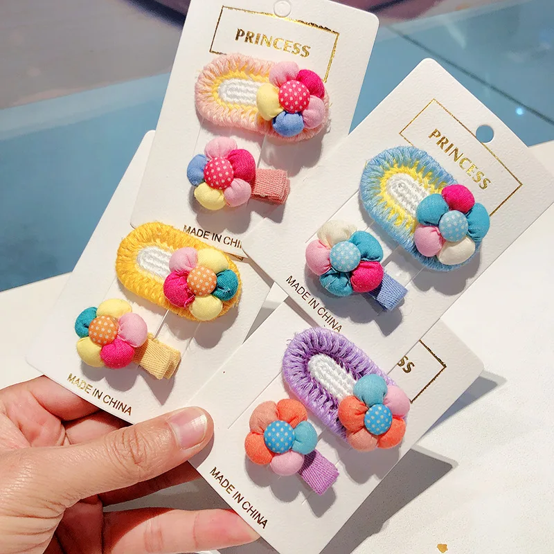 

2PCS New Lovely Wool Floret Baby Hairpin Cloth Colorful Clip Knitting Girls Head Bands Hair Clips HeadWear