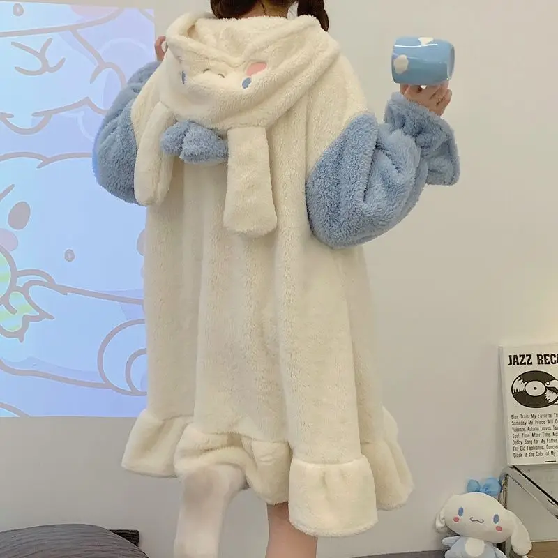 

Sanrios Cinnamoroll Kuromi My Melody аниме мультфильм Плюшевые пижамы японские милые осенние и зимние флисовые теплые ночные рубашки домашняя одежда