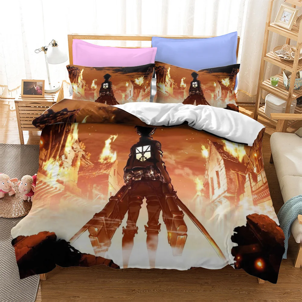 

Duvet Anime Bedding Attack Printed on Set Titan Cover 3D Pillow Case Comforter Cover Adult Kids Bedclothes Bed Linens Gift