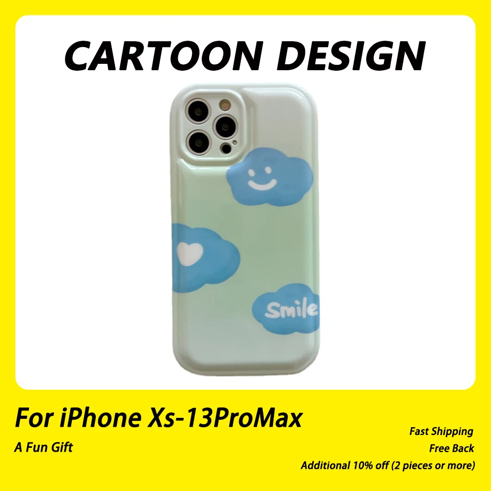 

Stylish Cartoon Cloud Designed iPhone Case Compatible With 13 12 11 Pro Max X Xs Xr 6.7 inch Drop Protection Soft Cover Funda
