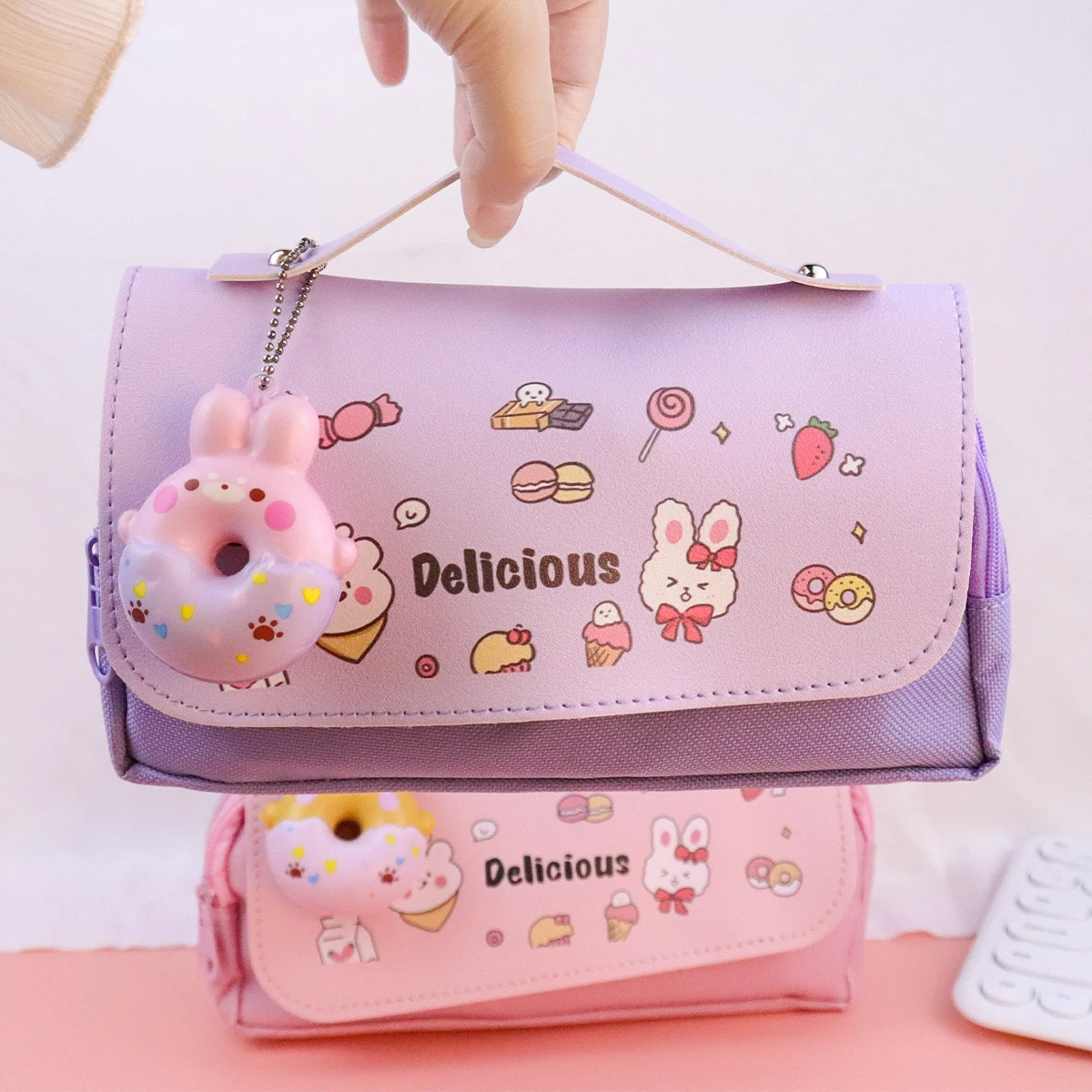 

Kawaii Pencil Case Large Capacity 3 Layers Pouch Waterproof Leather Pen Boxs Holder Organizer Cute School Supplies Stationery