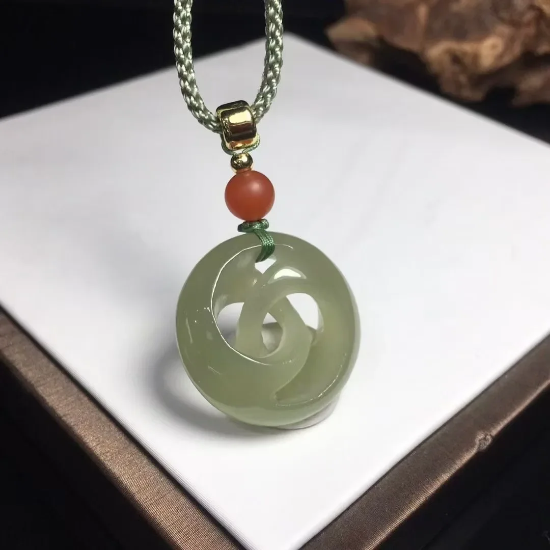 Натуральный 100% настоящий голубой гетянь нефритовый кулон ожерелье ручной работы
