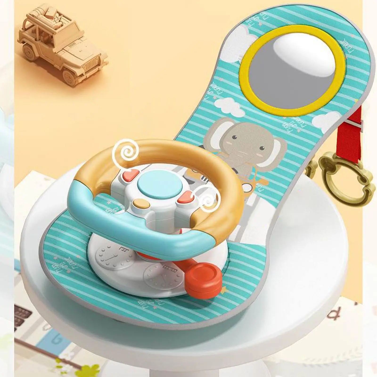 Steering Wheel Toy Adjustable With Mirror 360 Degree Rotatab