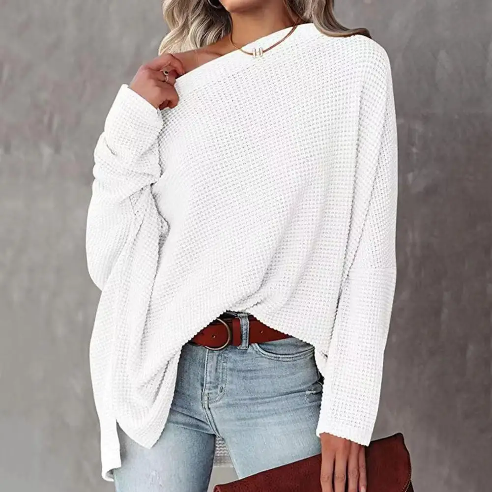 

Soft Women Top Elegant Women's Bat Sleeve Blouse Soft Solid Color Pullover with Oblique Neck Mid Length for Fall Spring Dolman