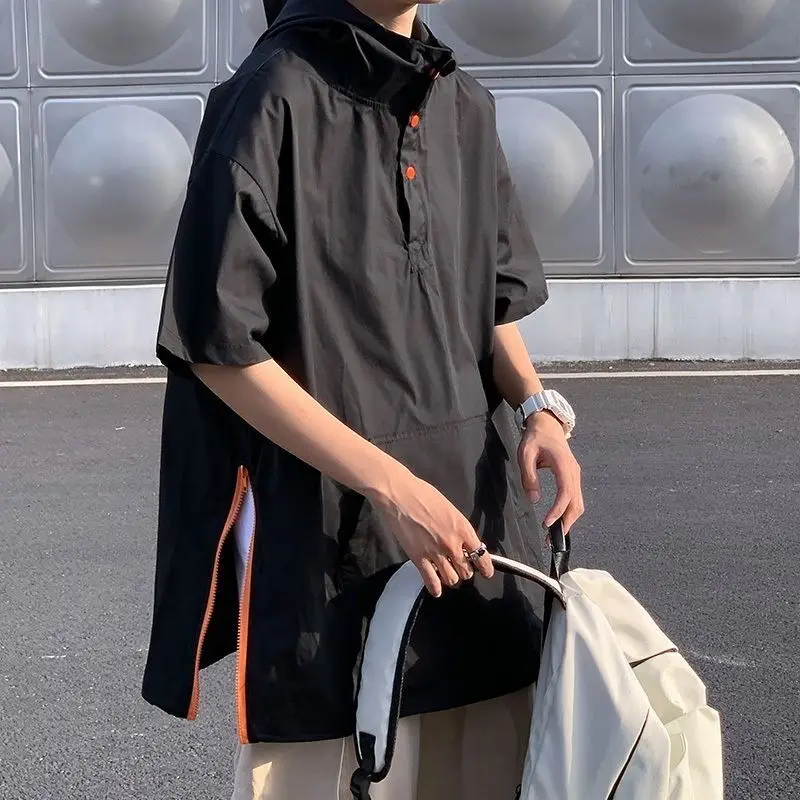 Мужская футболка с коротким рукавом и молнией сбоку тонкий свитер куртка