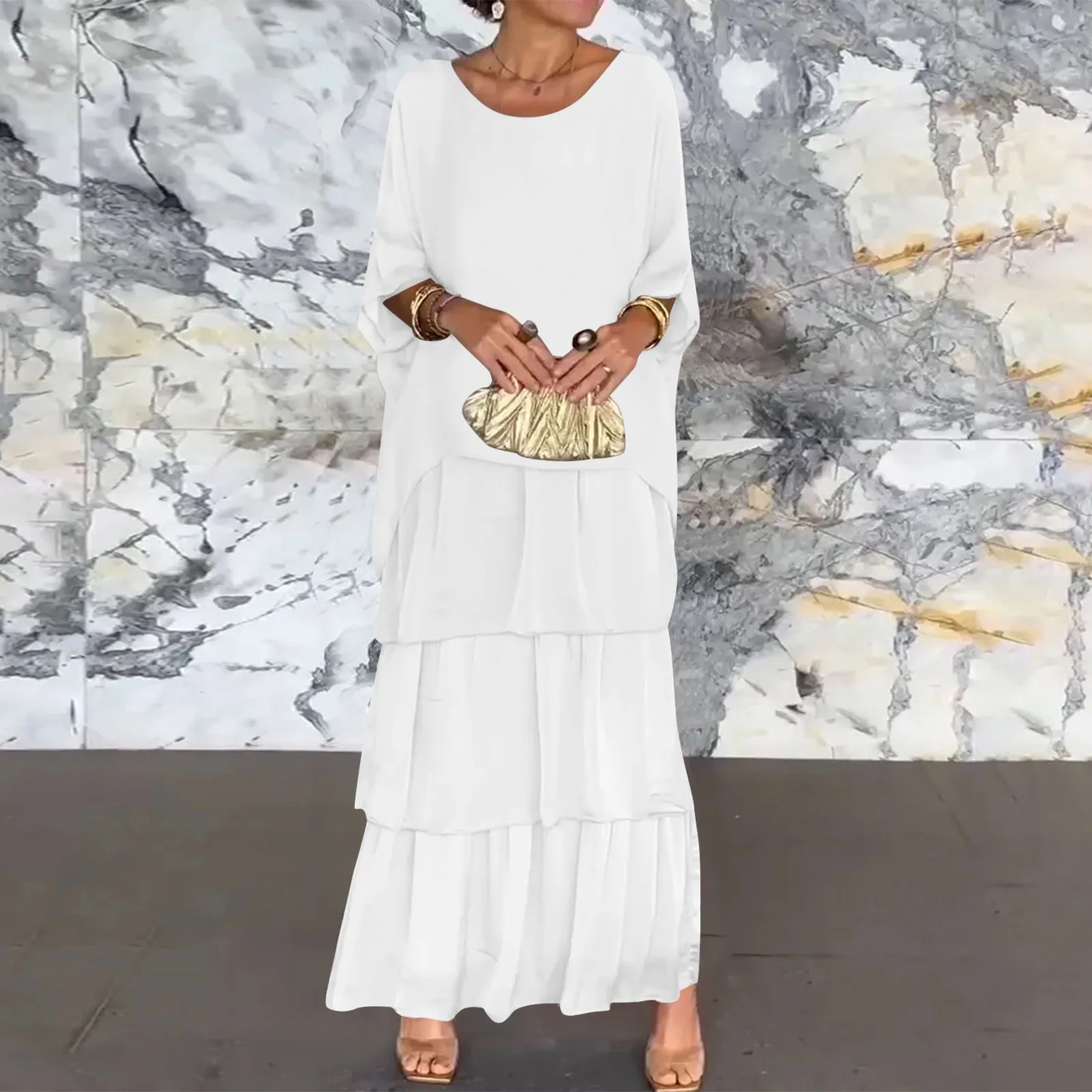 Повседневное свободное шифоновое длинное платье-кекс женское в художественном