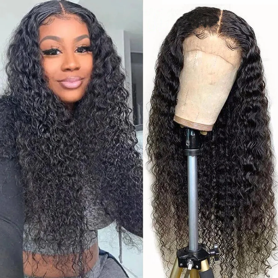 

Curly Lace Front Human Hair Wigs 32 Inch Deep Wave Wig Pre Plucked Wet and Wavy Glueless T Part HD Transparent Lace Frontal Wigs