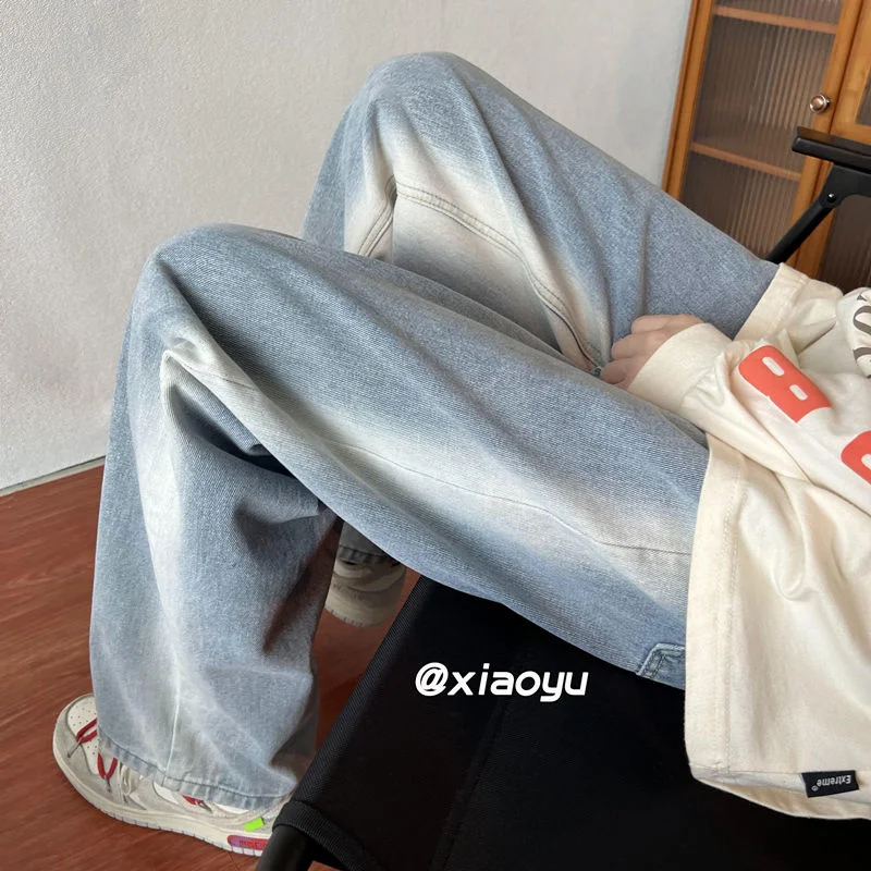 Blue Black Baggy Jeans Men Fashion Retro Casual Straight Jeans Men Japanese Streetwear Hip Hop Loose Denim Pants Mens Trousers