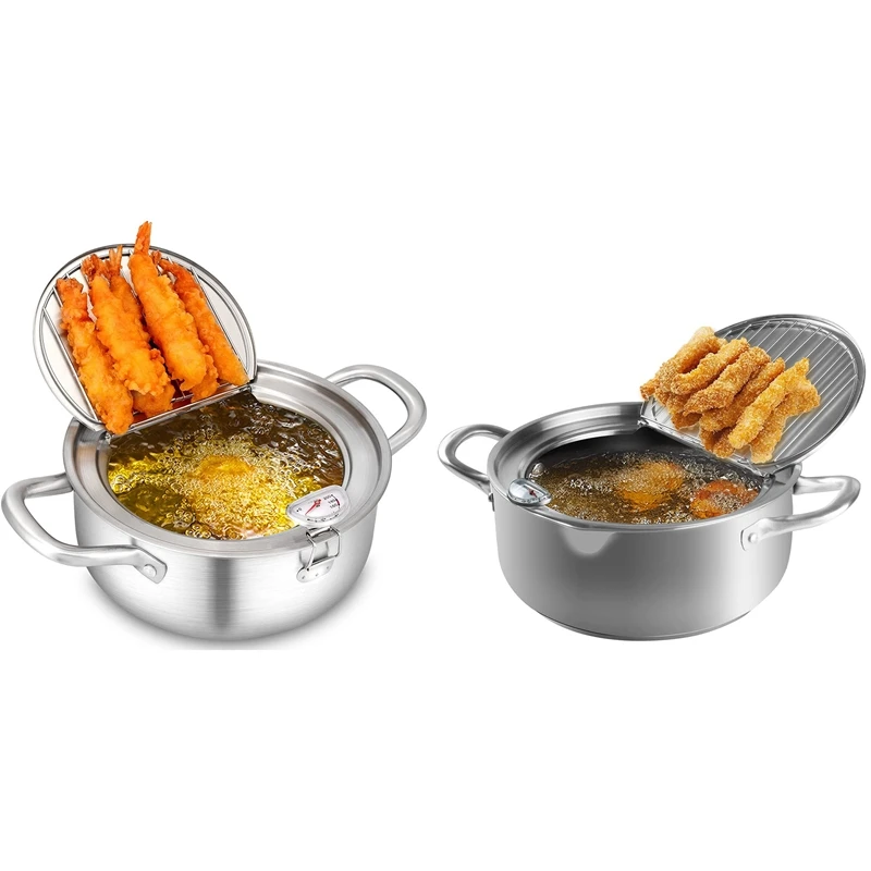 

Deep Fry Pot, Stainless Steel Tempura Fryer With Thermometer, Lid Japanese Style Tempura Fryer Pan Uncoated Fryer