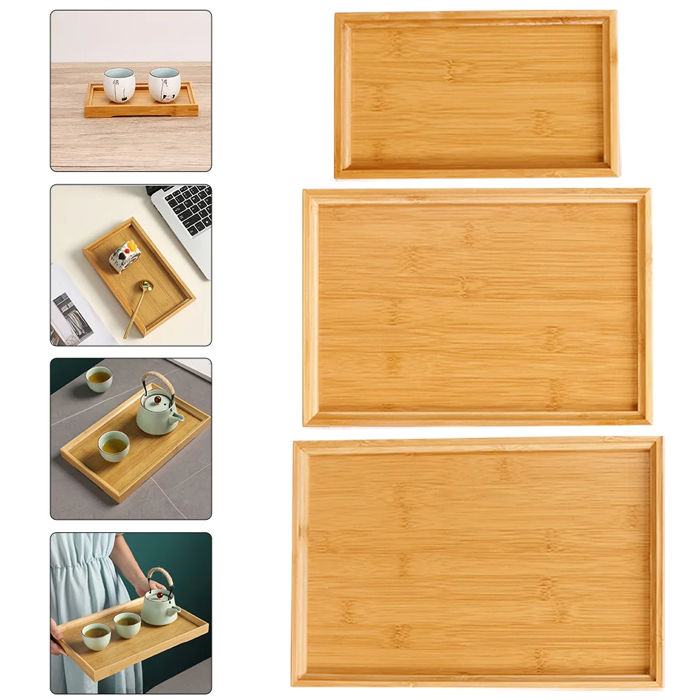 

3pcs Bamboo Tray Party Food Plate Fruit Plate Dessert Tray Salad Fruits Serving Tray